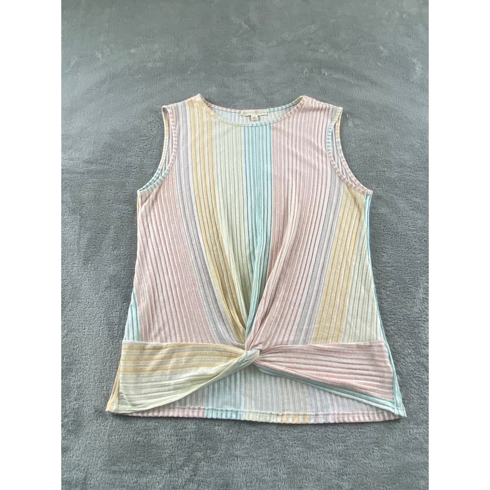 Another Reason Womens Pastel Rainbow Striped Ribbed Twist Front Tank Top Medium
